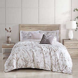 Bebejan Natural Leaves 100% Cotton 5-Piece Queen Size Reversible Comforter Set, White, rollover