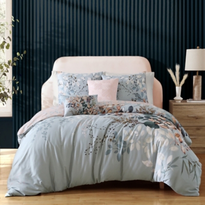 Bebejan Autumn Leaves 100% Cotton 5-Piece Queen Size Reversible Comforter Set, Green, large