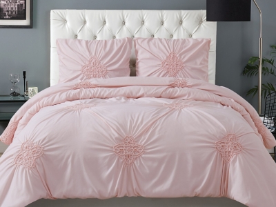 Christian Siriano NY Georgia 3 Piece Full/Queen Comforter Set, Light Pink