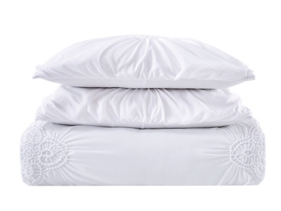 Christian Siriano NY Georgia 3 Piece Full/Queen Duvet Cover Set, Off White, large