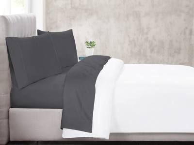 Christian Siriano NY 4 Piece Queen Sheet Set, Dark Gray, rollover