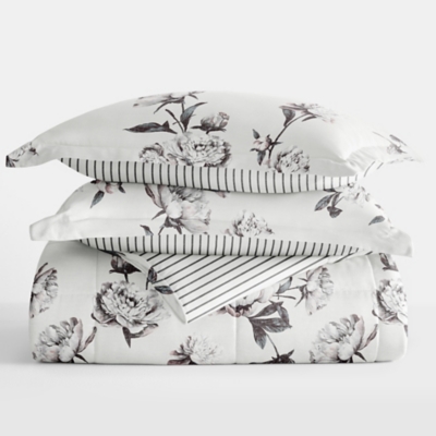 iEnjoy Home Vintage Magnolia Full/Queen Comforter Set, Gray, large