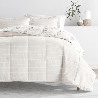 iEnjoy Home Foliage Stripe King/California King Comforter Set, Ivory, rollover