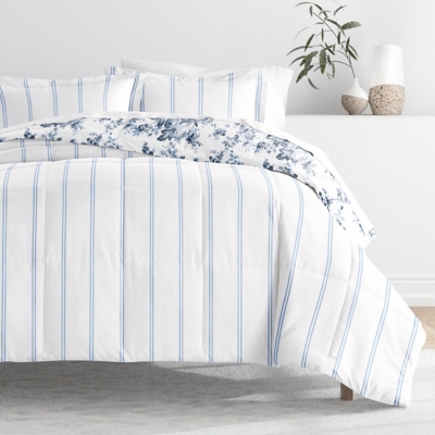 iEnjoy Home Cabbage Rose Stripe Full/Queen Comforter Set, Stone, rollover