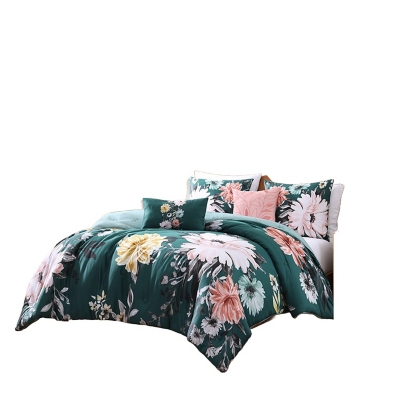 Wild Flowers 200 Thread Count 5 Piece Reversible King Comforter Set, Green, rollover