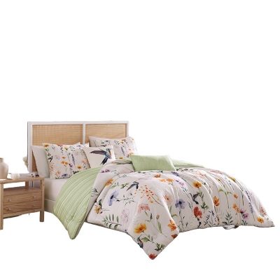 Fresh Cut Flowers 200 Thread 5 Piece Reversible King Comforter Set, Ivory, rollover