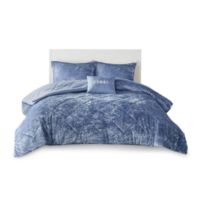 Intelligent Design Velvet Twin/Twin XL Comforter Set with Throw Pillow, Blue, rollover
