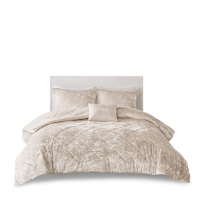 Intelligent Design Velvet Full/Queen Comforter Set with Throw Pillow, Champagne, rollover