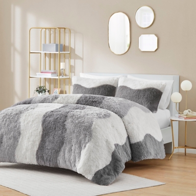 Intelligent Design Shaggy Faux Fur Full/Queen Comforter Set, Gray, large