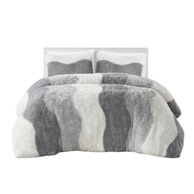Intelligent Design Shaggy Faux Fur Full/Queen Comforter Set, Gray, rollover