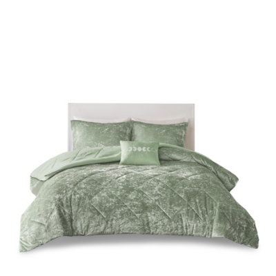 Intelligent Design Velvet King/California King Comforter Set with Throw Pillow, Green, rollover