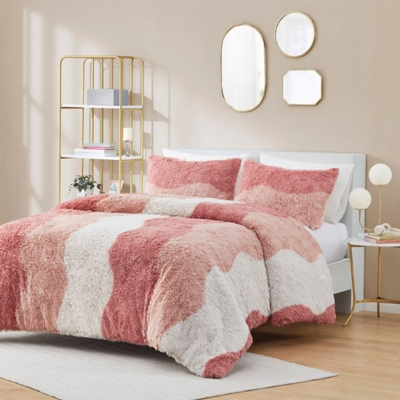 Intelligent Design Shaggy Faux Fur Full/Queen Comforter Set, Blush, large