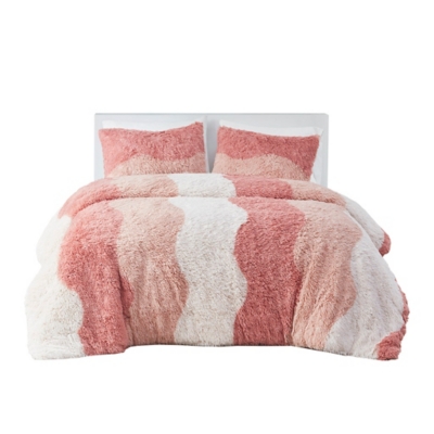 Intelligent Design Shaggy Faux Fur Full/Queen Comforter Set, Blush, rollover