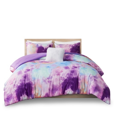 Intelligent Design Dye Printed King/California King Comforter Set with Throw Pillow, Lavender, rollover