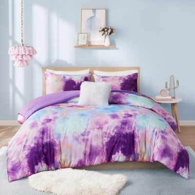 Intelligent Design Dye Printed King/California King Comforter Set with Throw Pillow, Lavender, large