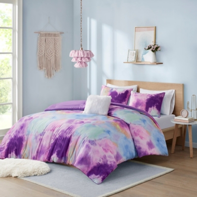 Intelligent Design Dye Printed Full/Queen Comforter Set with Throw Pillow, Lavender