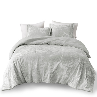 Intelligent Design Crushed Velvet Sherpa Reversible King/California King Comforter Set, Silver, rollover