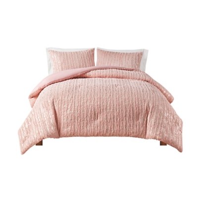 Intelligent Design Metallic Print Faux Fur Twin/Twin XL Comforter Set, Blush/Gold, rollover