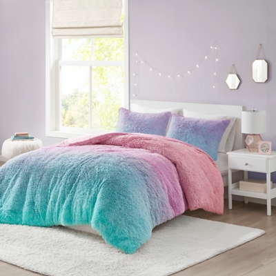 Mi Zone Shaggy Faux Fur Twin/Twin XL Comforter Set, Purple Multi, large