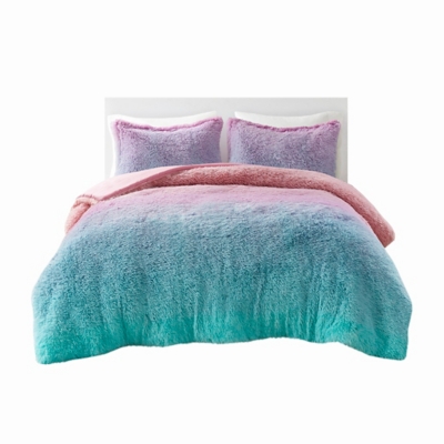 Mi Zone Shaggy Faux Fur Twin/Twin XL Comforter Set, Purple Multi, rollover