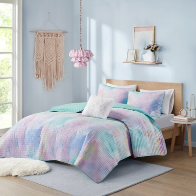 Intelligent Design Dye Printed Full/Queen Comforter Set with Throw Pillow, Aqua, large