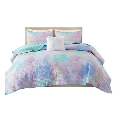 Intelligent Design Dye Printed Full/Queen Comforter Set with Throw Pillow, Aqua, rollover