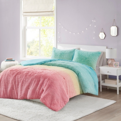 Mi Zone Shaggy Faux Fur Full/Queen Comforter Set, Aqua, rollover