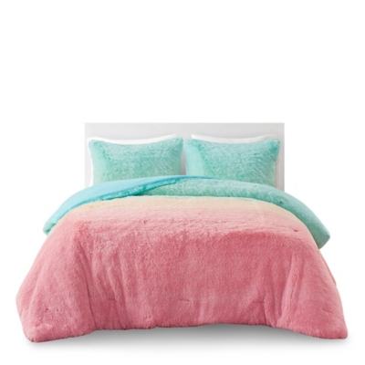 Mi Zone Shaggy Faux Fur Full/Queen Comforter Set, Aqua, large