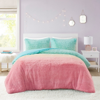 Mi Zone Shaggy Faux Fur Full/Queen Comforter Set, Aqua, large