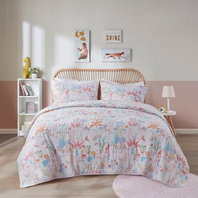 Urban Habitat Kids Animals Reversible Cotton Full/Queen Quilt Set, Blush, large