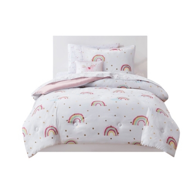 Mi Zone Kids Metallic Stars Full Comforter Set with Bed Sheets, White, rollover