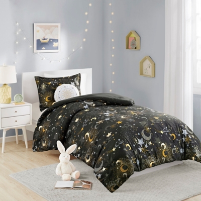 Mi Zone Kids Metallic Full/Queen Comforter Set with Throw Pillow, Charcoal/Gold, large
