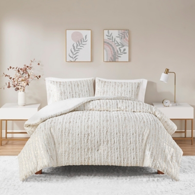 Intelligent Design Metallic Print Faux Fur Twin/Twin XL Comforter Set, White/Gold, large