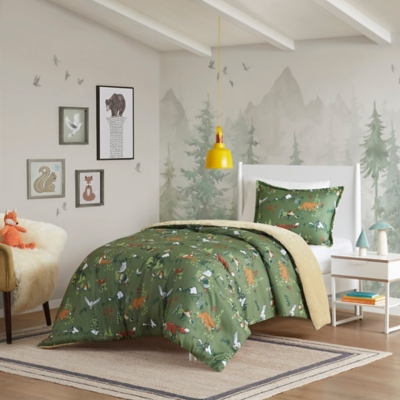 Mi Zone Kids Animals Plush Reversible Full/Queen Comforter Set, Green, large