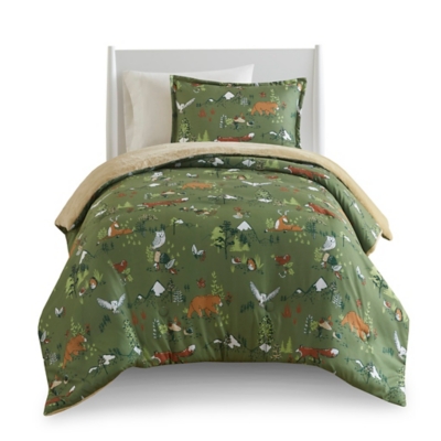 Mi Zone Kids Animals Plush Reversible Full/Queen Comforter Set, Green, rollover