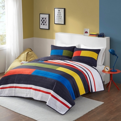 Urban Habitat Kids Stripe Printed Full/Queen Quilt Set, Multi, large