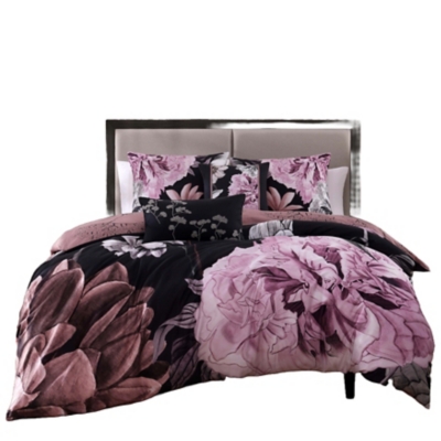 Bebejan® Midnight Meadow 5 Piece Reversible Queen Comforter Set, Black, rollover