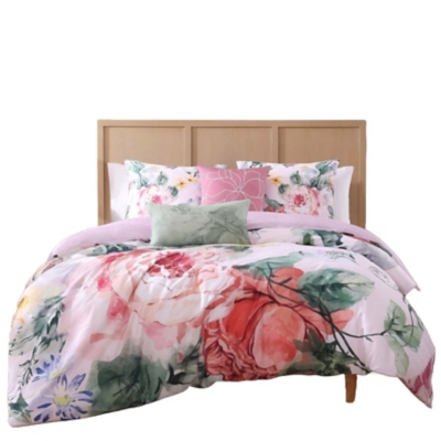 Bebejan® Pinky Roses 5 Piece Reversible Queen Comforter Set, Pink, rollover