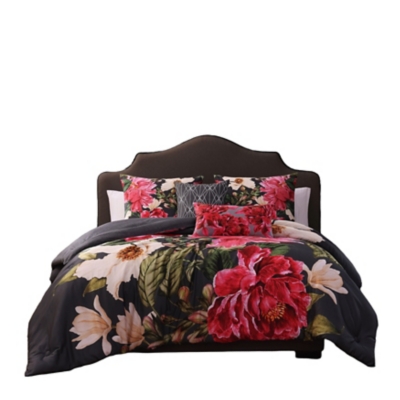 Bebejan® Flower Garland 5 Piece Reversible King Comforter Set, Gray, rollover