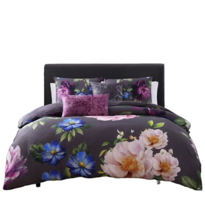 Bebejan® Elegant Blossoms 5 Piece Reversible Queen Comforter Set, Gray, rollover