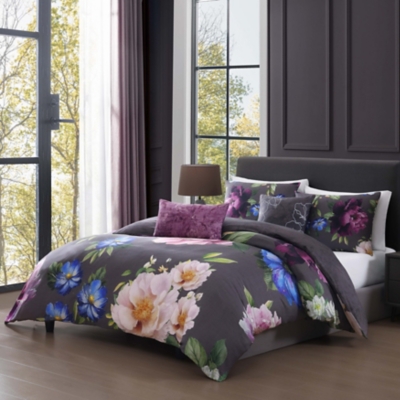 Bebejan® Elegant Blossoms 5 Piece Reversible Queen Comforter Set, Gray, large