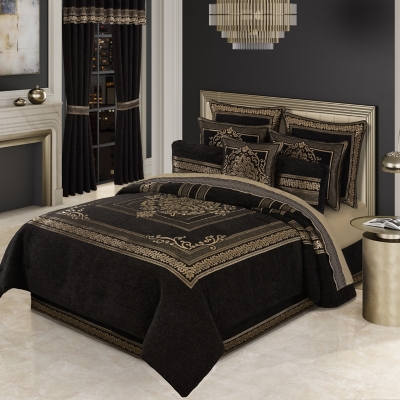 J. Queen New York Laurenza California King 4 Piece Comforter Set, Black, large