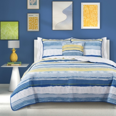 J. Queen Bold Seashore Full/Queen 3 Piece Quilt Set, Blue, large