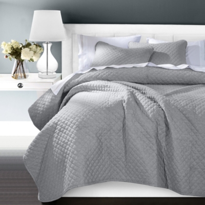 Indigo Hill Anna Diamond 3-Piece Full/Queen Quilted Coverlet Set, Gray, rollover