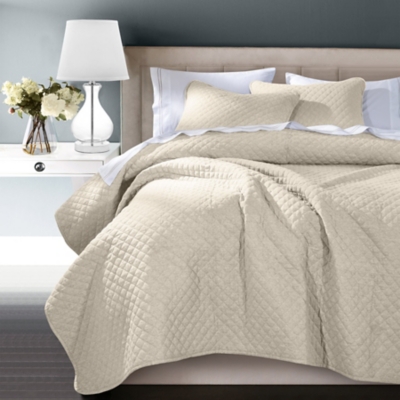 Indigo Hill Anna Diamond 1-Piece Twin Quilted Coverlet, Light Tan, large