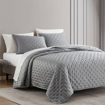 HiEnd Accents Lyocell 3-Piece King Quilt Set, Gray, large
