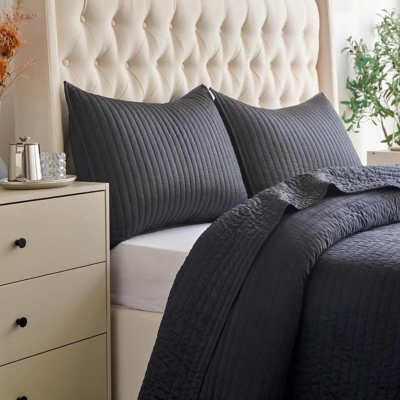 Indigo Hill Satin Channel 2-Piece Twin Quilt Set, Black, rollover