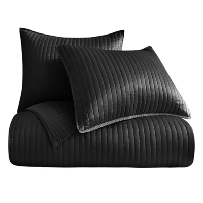Indigo Hill Satin Channel 3-Piece Full/Queen Quilt Set, Black, large