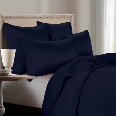 Indigo Hill Satin Channel 2-Piece Twin Quilt Set, Navy Blue, rollover