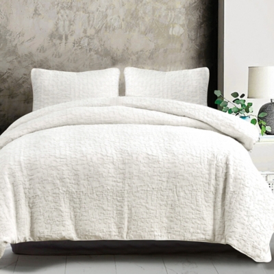 HiEnd Accents Porto 3-Piece King Duvet Cover Set, Vintage White, rollover
